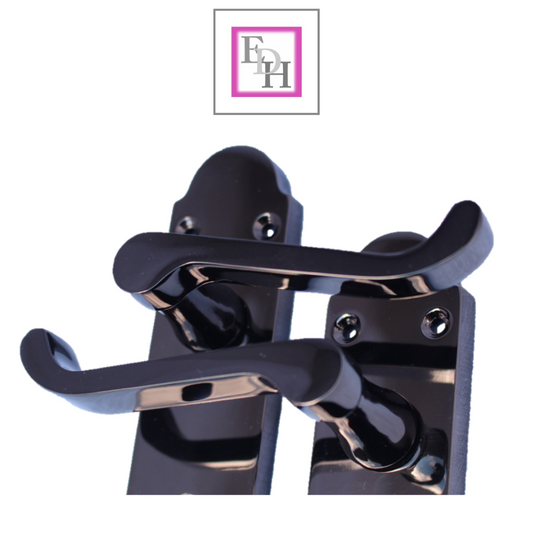 Black Nickel Epsom Victorian Scroll on Shaped Back Plate Lock Door Handle 1 Pair
