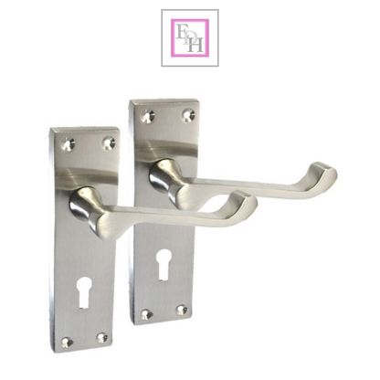 Satin Nickel Victorian Scroll Lock Door Handles + 3 Lever Mortice Sash Lock Set1