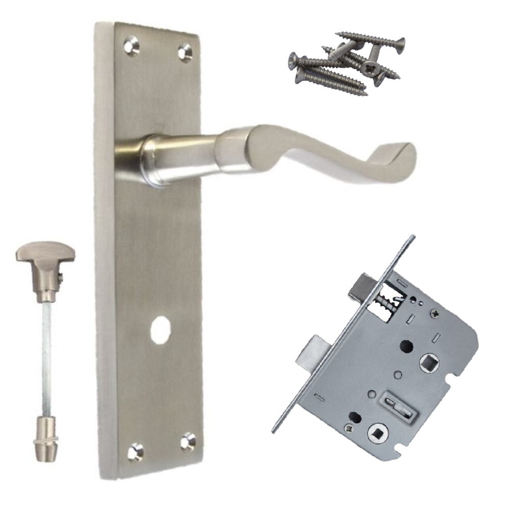 Victorian Style Satin Bathroom Door Handle with Privacy Lock + Bathroom SASH Lock