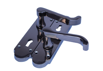 Black Nickel Epsom Victorian Scroll on Shaped Back Plate Lock Door Handle 1 Pair