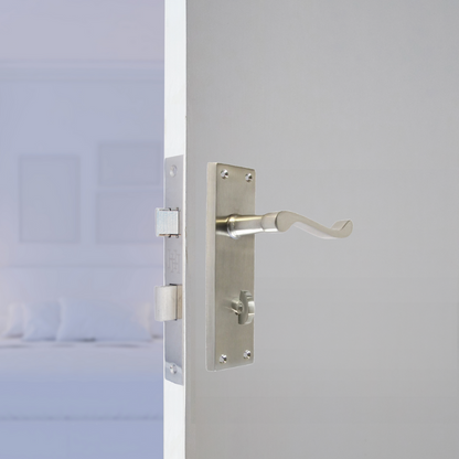 Victorian Style Satin Bathroom Door Handle with Privacy Lock + Bathroom SASH Lock