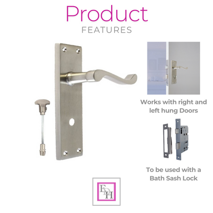 Victorian Style Satin Bathroom Door Handle with Privacy Lock + Bathroom SASH Lock