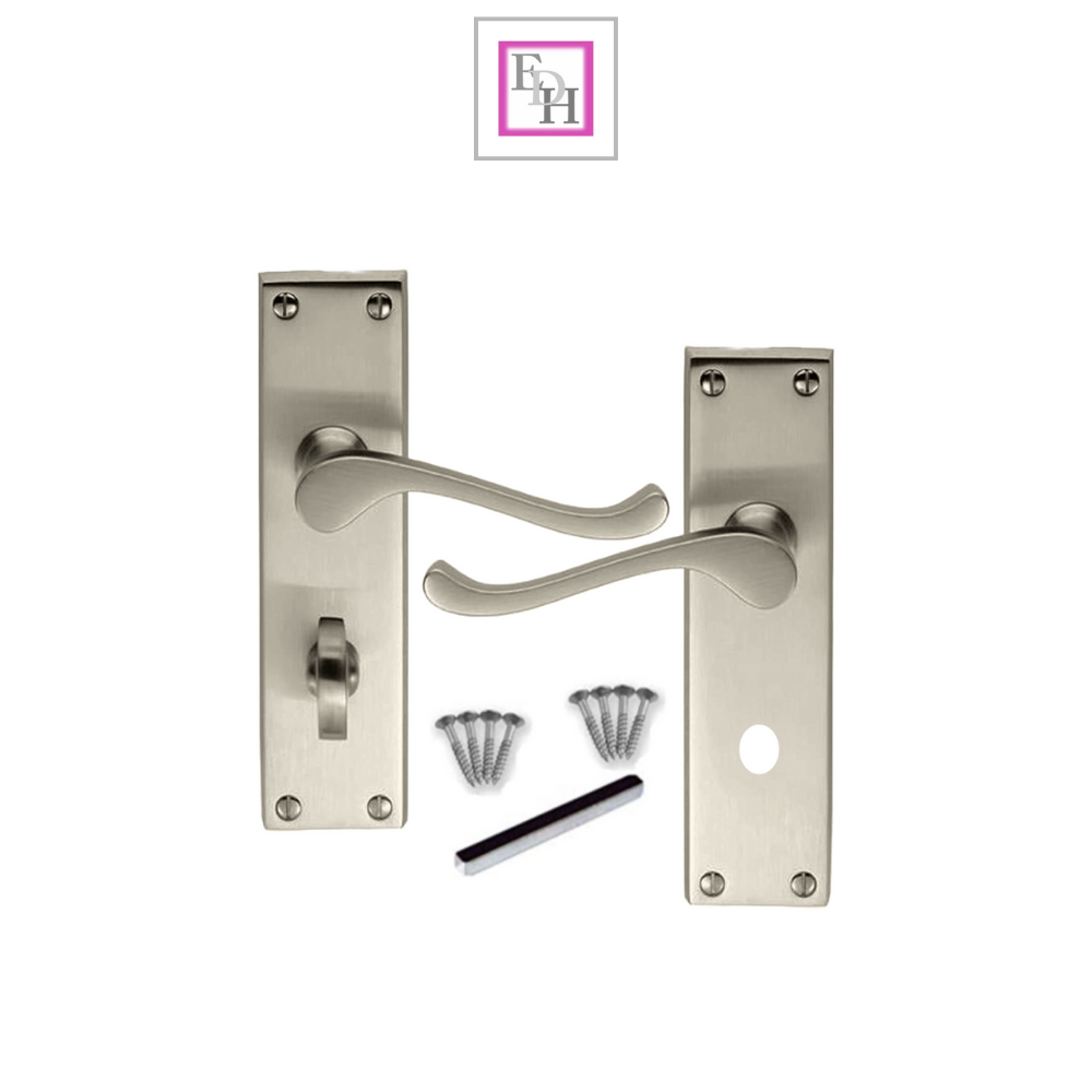 Victorian Style Satin Bathroom Door Handle with Privacy Lock, 1 Pair