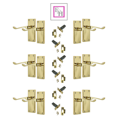 Door Handles Brass Plated  Victorian Scroll lever Latch Modern Handles 6 Pairs +