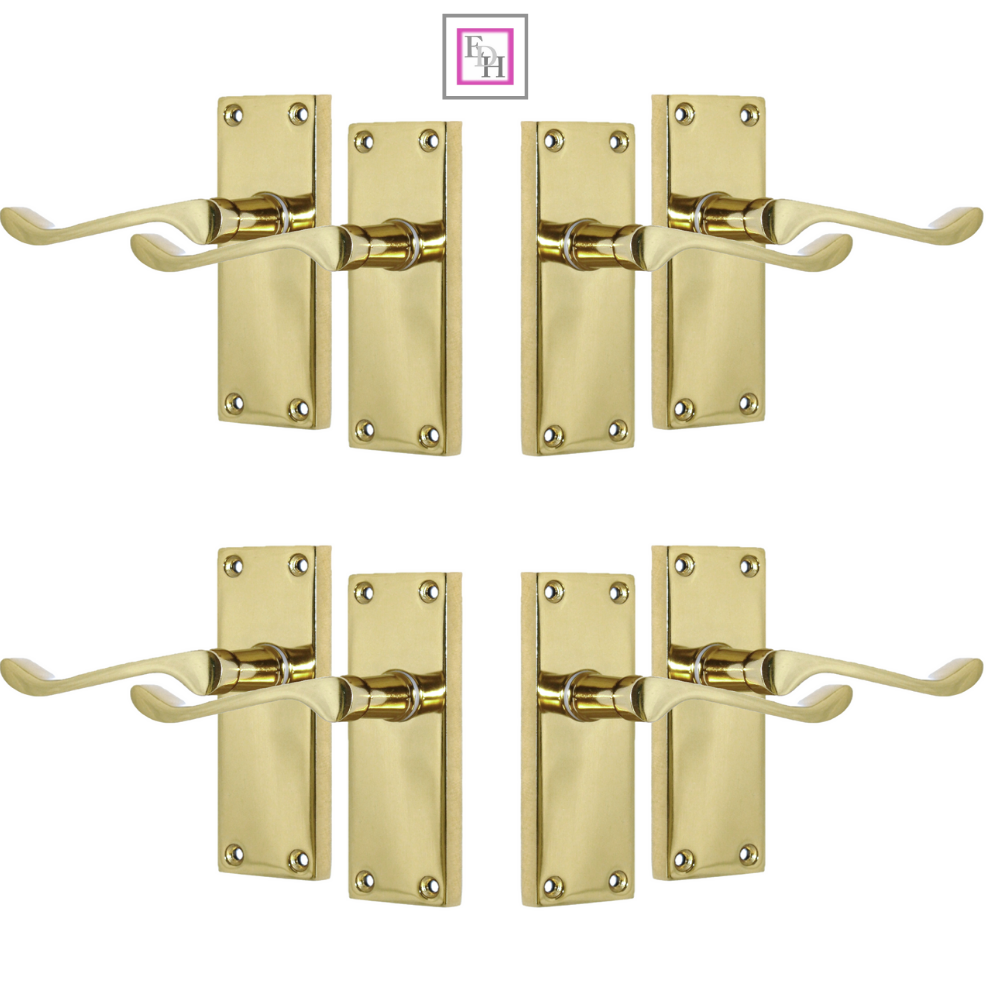 Door Handles Brass Plated  Victorian Scroll lever Latch Modern Handles 4 Pairs