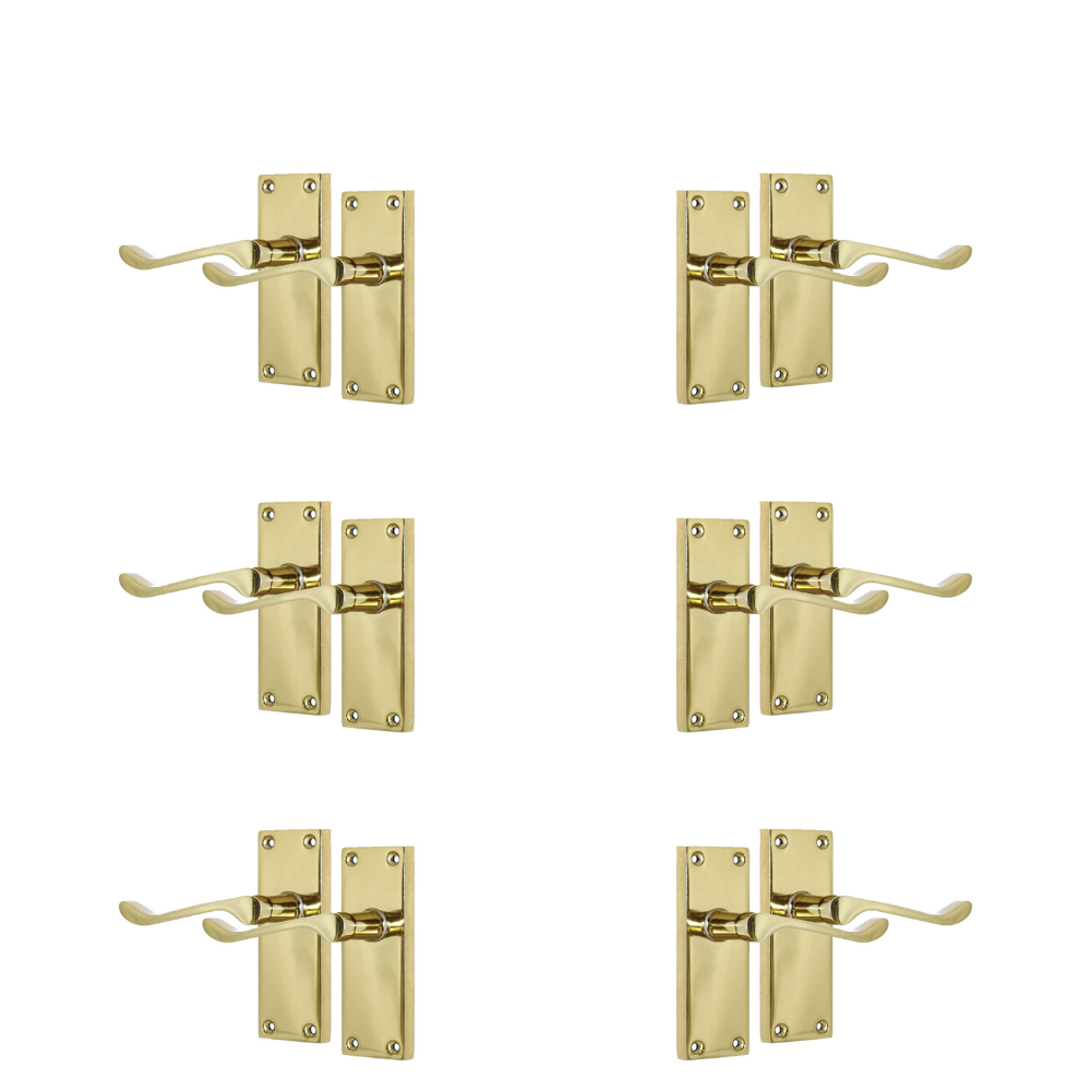 Door Handles Brass Plated  Victorian Scroll lever Latch Modern Handles x6.