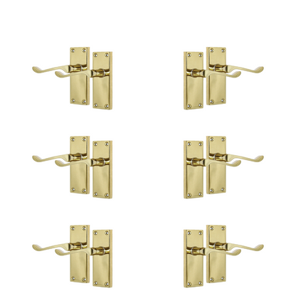 Door Handles Brass Plated  Victorian Scroll lever Latch Modern Handles x6.