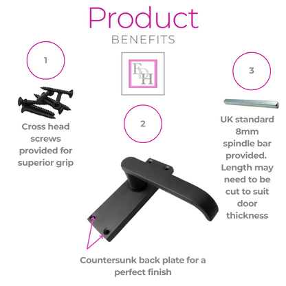 Door Handles  Internal & External Victorian Straight Lever Latch Matt Black. 1 +