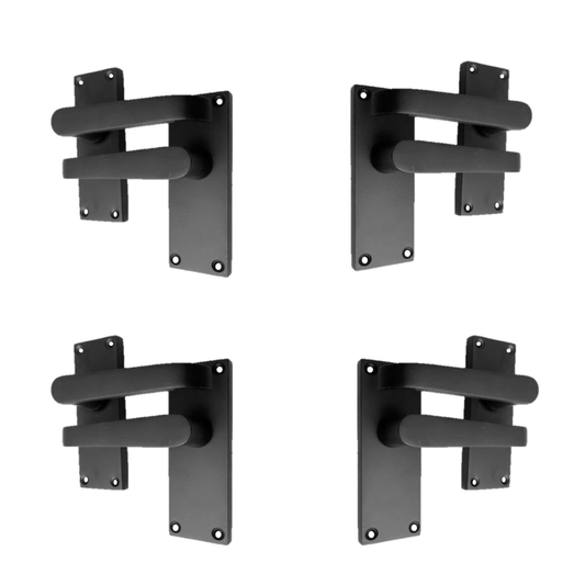 Door Handles  Internal & External Victorian Straight Lever Latch Matt Black 4 Pairs