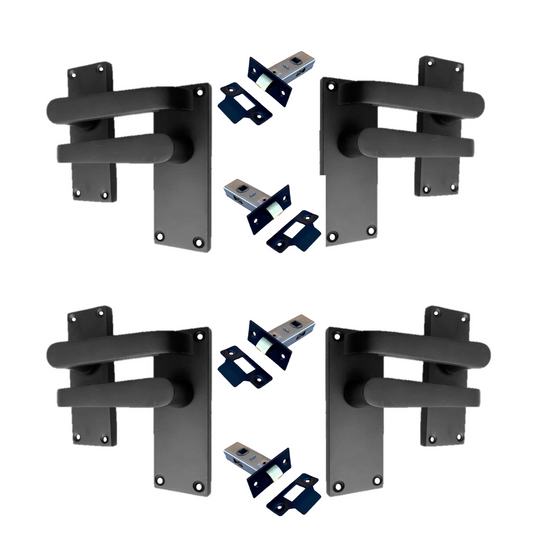 Door Handles  Internal & External Victorian Straight Lever Latch Matt Black x4+