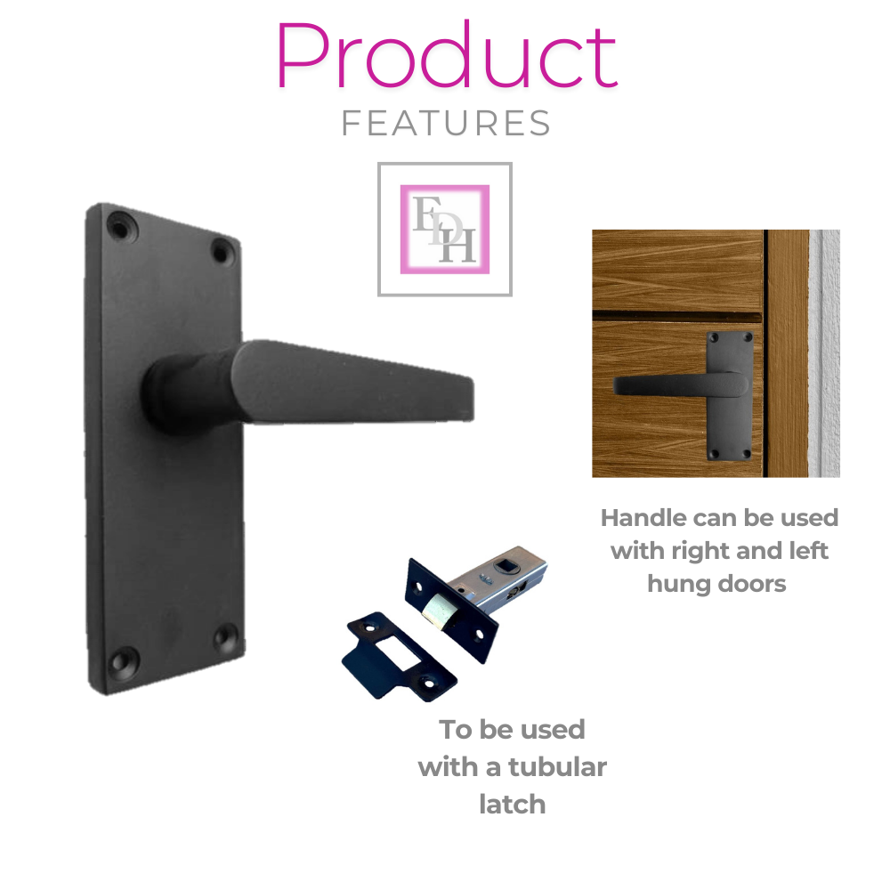 Door Handles  Internal & External Victorian Straight Lever Latch Matt Black x4+
