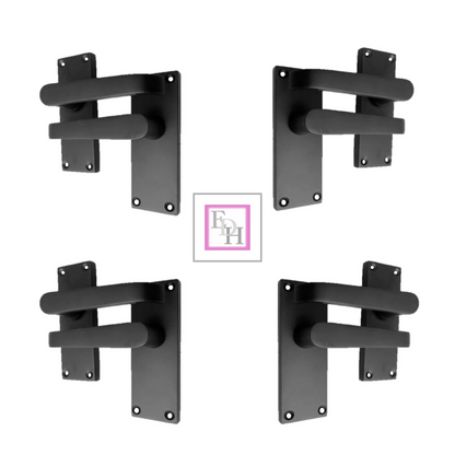 Door Handles  Internal & External Victorian Straight Lever Latch Matt Black 4 Pairs