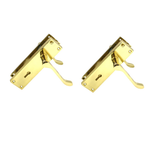 Lock Door Handles Modern Brass Plated Victorian Scroll Interior Door Handle x2