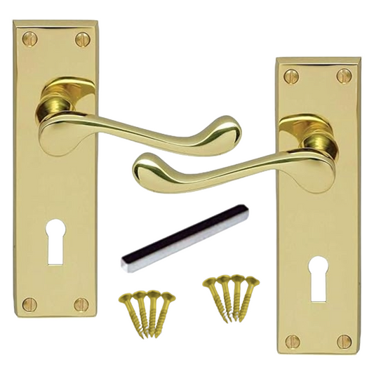 Lock Door Handles Modern Brass Plated Victorian Scroll Interior Door Handle x1