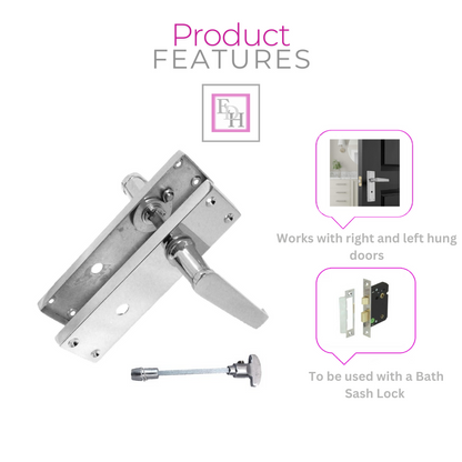 Victorian Straight Chrome Bathroom Interior Door Handles+3 Lever Mortise Lockx2.