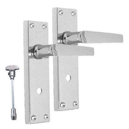 Victorian Straight Chrome Bathroom Interior Door Handles+3 Lever Mortise Lockx2.