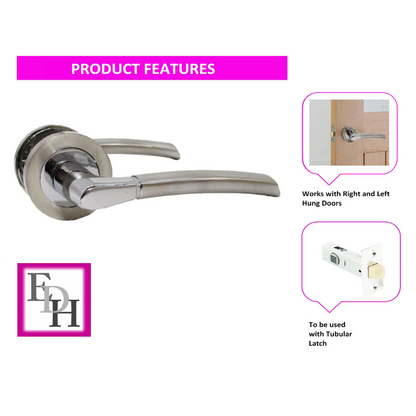 Epsom Door Handle Internal Chrome & Satin Duo Door Handles- 4 sets