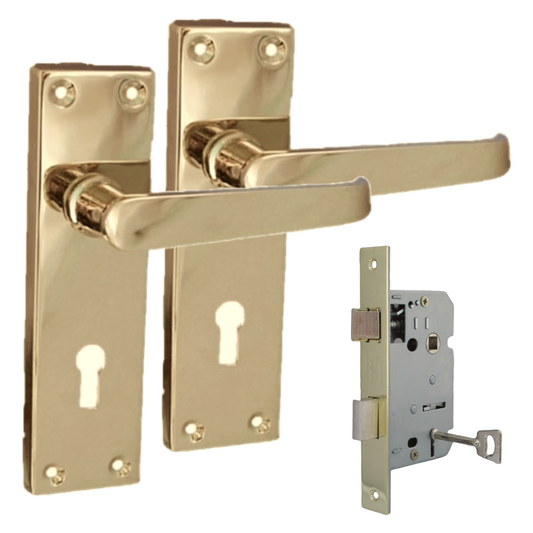 Brass Door Handles Interior Door Lock Handles - Victorian Straight Lock Handles+
