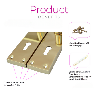 Brass Door Handles Interior Door Lock Handles - Victorian Straight Lock Handles+