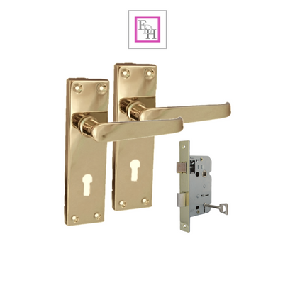 Brass Door Handles Interior Door Lock Handles - Victorian Straight Lock Handles+