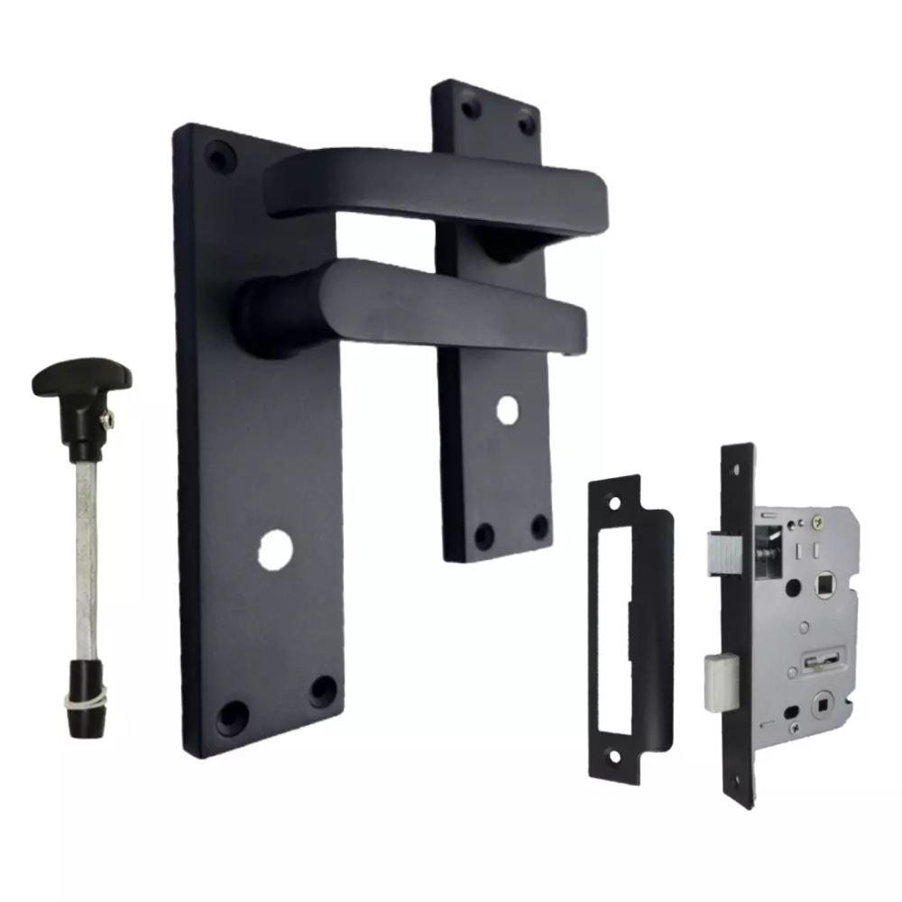 Victorian Straight Matt Black Bathroom Interior Door Handles+Bathroom SASH Lock2