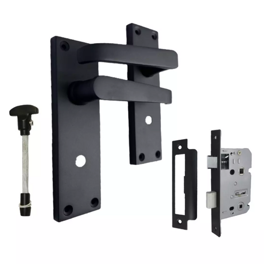 Victorian Straight Matt Black Bathroom Interior Door Handles+Bathroom SASH Lock2