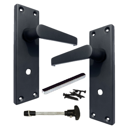 Victorian Straight Matt Black Bathroom Interior Door Handles+Bathroom SASH Lock2