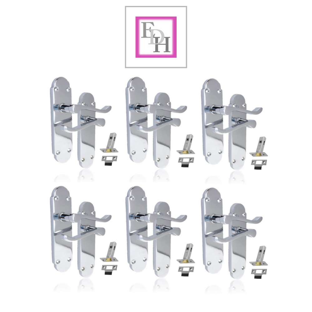 Silver Door Handles Interior Door Handles - Victorian Scroll Polished Chrome x6+