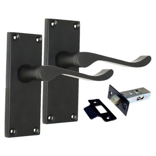 Matt Black Victorian Scroll Door Handle Modern Matt Black + Tubular Latch