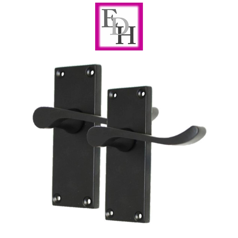 Matt Black Victorian Scroll Door Handle Lever Latch, Modern Handle + Latch x 6