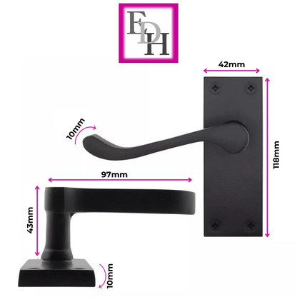Matt Black Victorian Scroll Door Handle Lever Latch, Modern Handle + Latch x 6