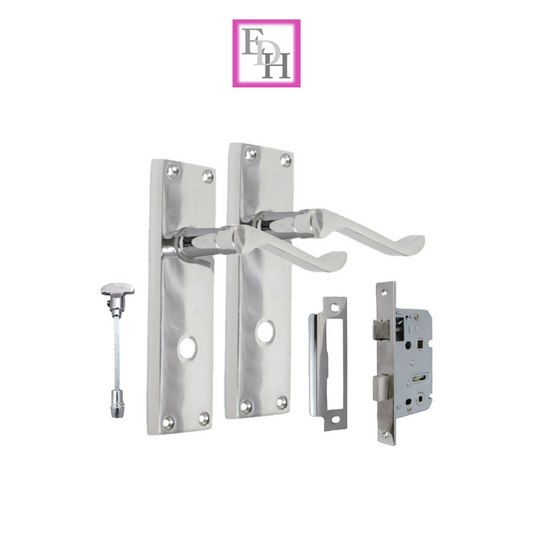 Chrome Bathroom Victorian Style Door Handle Privacy Lock + Bathroom SASH Lock x1