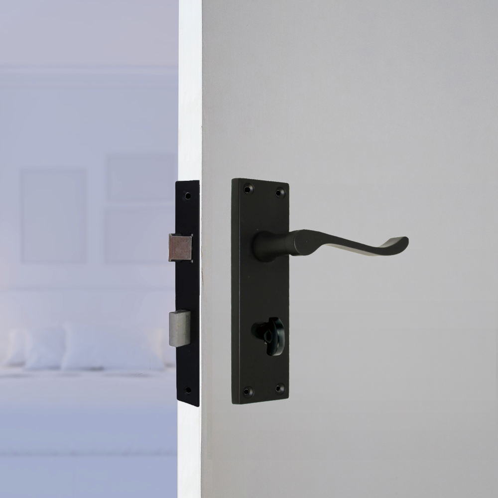 Victorian Black Bathroom Door Handle Set - 1 Pair Classic Black Interior Door