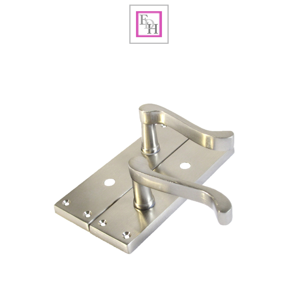 Victorian Style Satin Bathroom Door Handle with Privacy Lock + Bathroom Sash Lock, 2 Pairs