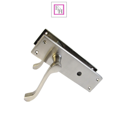 Victorian Style Satin Bathroom Door Handle with Privacy Lock + Bathroom Sash Lock, 2 Pairs