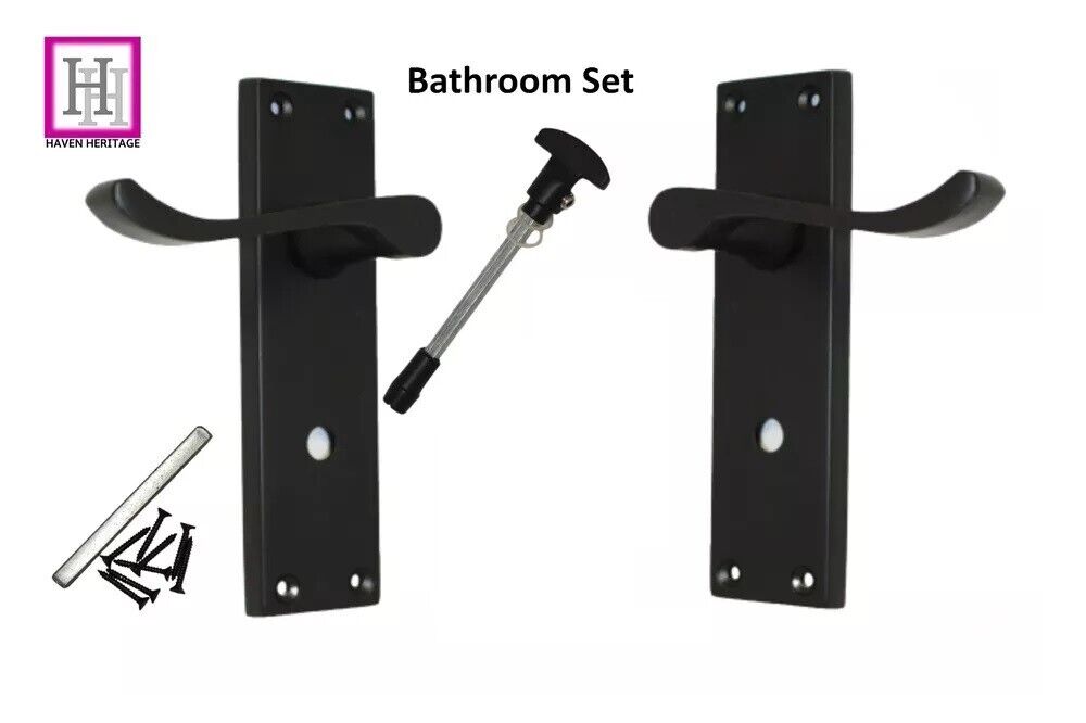 Victorian Black Bathroom Door Handle Set - 1 Pair Classic Black Interior Door