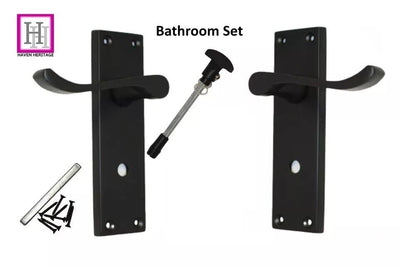 Victorian Black Bathroom Door Handle Set - 1 Pair Classic Black Interior Door