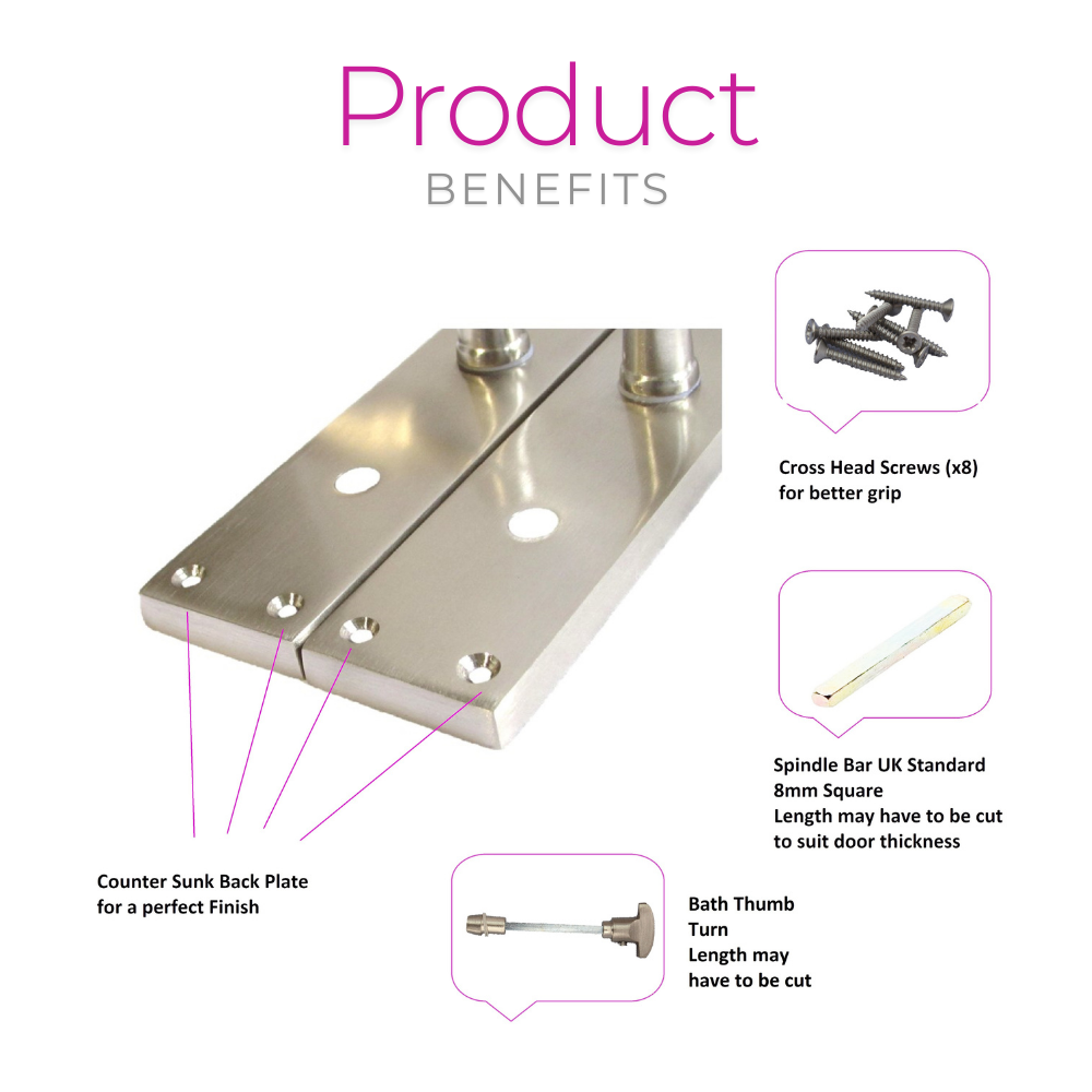 Victorian Style Satin Bathroom Door Handle with Privacy Lock + Bathroom Sash Lock, 1 Pair