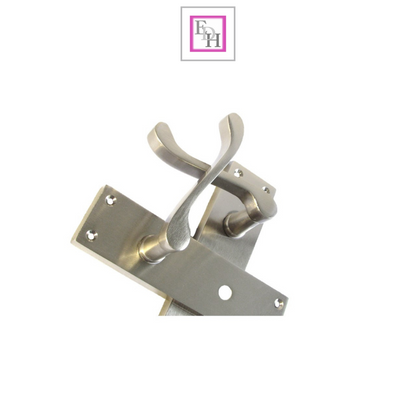 Victorian Style Satin Bathroom Door Handle with Privacy Lock + Bathroom Sash Lock, 1 Pair