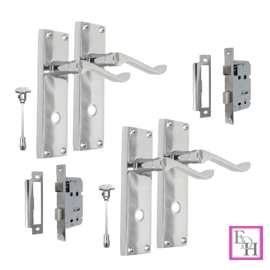 Chrome Bathroom Victorian Style Door Handle Privacy Lock + Bathroom SASH Lockx2.
