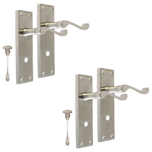 Internal Victorian Style Satin Bathroom Door Handle with Privacy Lock, 2 Pairs