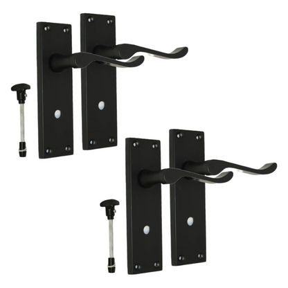 Victorian Black Bathroom Door Handle Set - 2 Pairs Classic Black