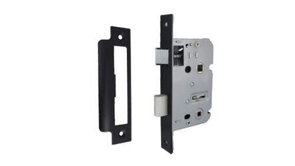 Matt Black Modern Victorian Scroll Bathroom Door Handles and Bath Lock 2 Pairs
