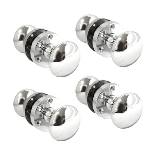 Polished Chrome Round Door Knob Set Including Tubular Latch - Victorian Style