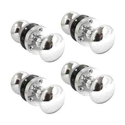 Polished Chrome Round Door Knob Set Including Tubular Latch - Victorian Style