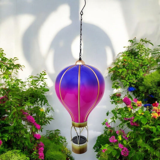 Small Violet Solar Hot Air Balloon – Outdoor Hanging LED Light for Garden+ Patio
