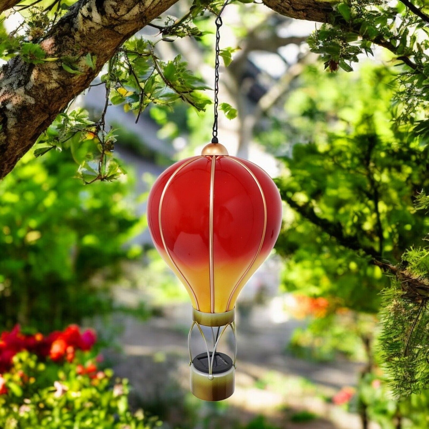 Large Flame Red Solar Hot Air Balloon – Outdoor Hanging LED Light for Garden