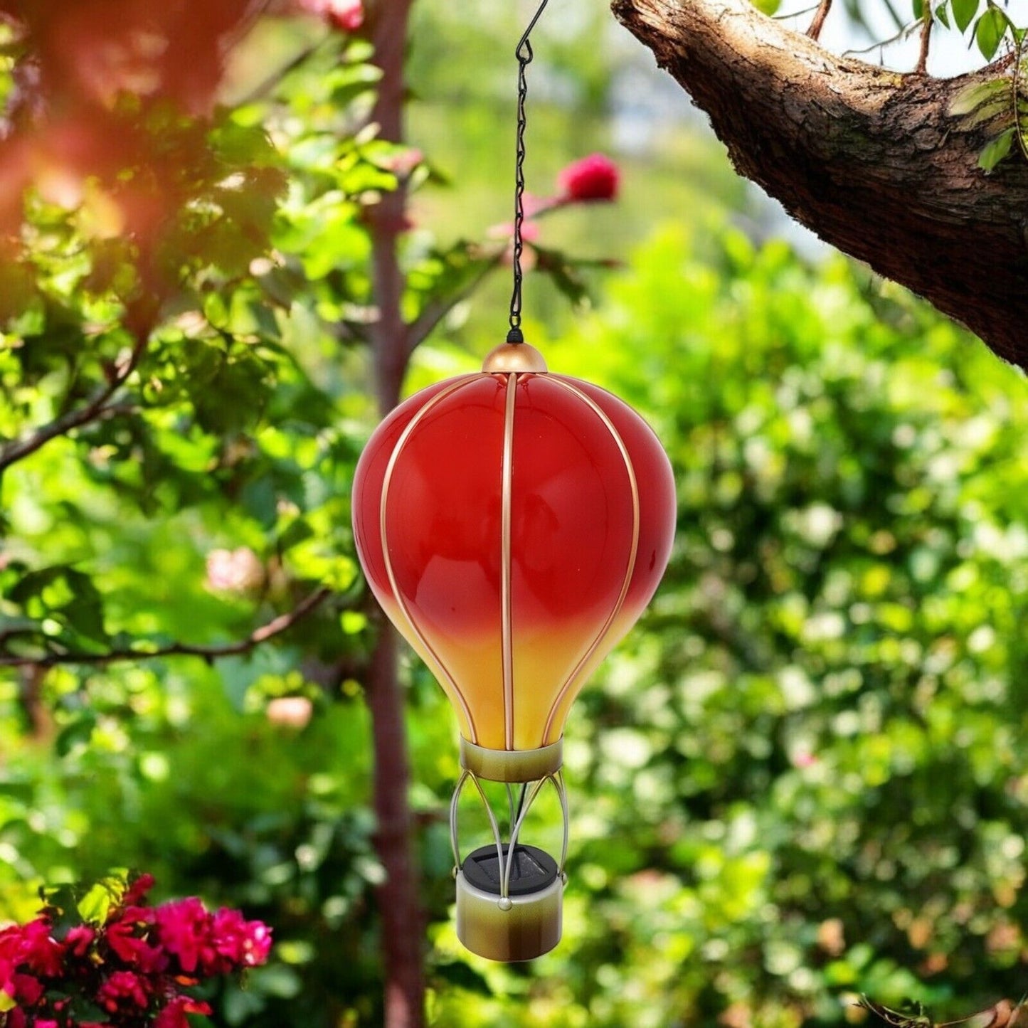 Large Flame Red Solar Hot Air Balloon – Outdoor Hanging LED Light for Garden