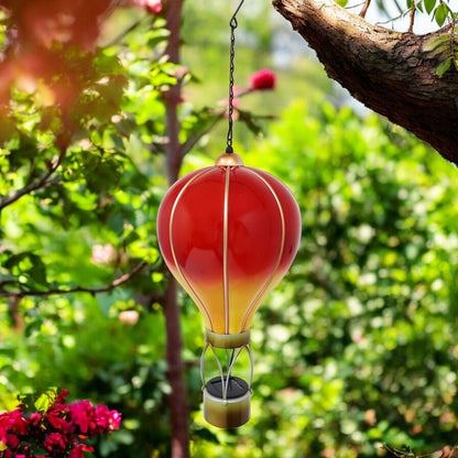 Large Flame Red Solar Hot Air Balloon – Outdoor Hanging LED Light for Garden
