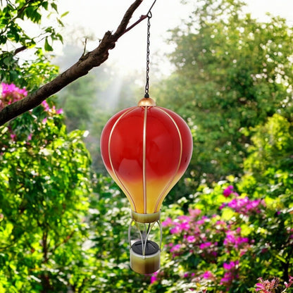 Large Flame Red Solar Hot Air Balloon – Outdoor Hanging LED Light for Garden